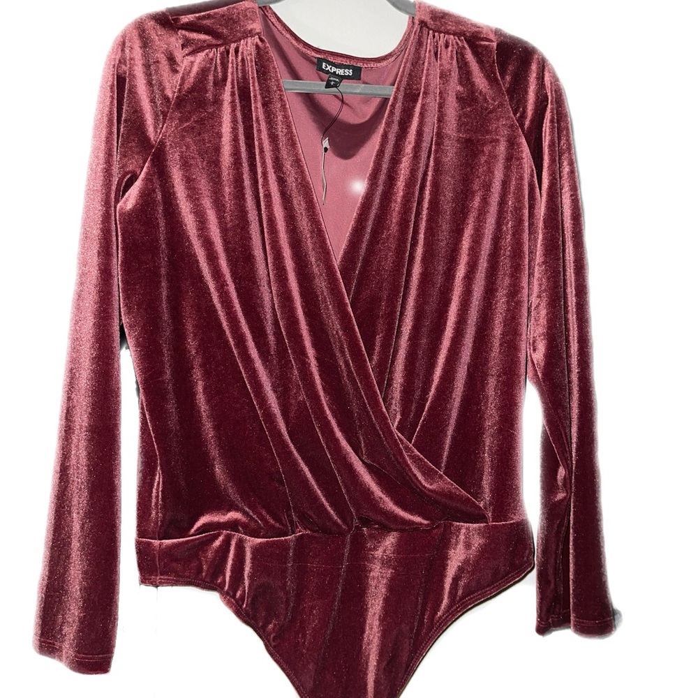 Express Velvet Wrap Bodysuit in Rich Burgundy